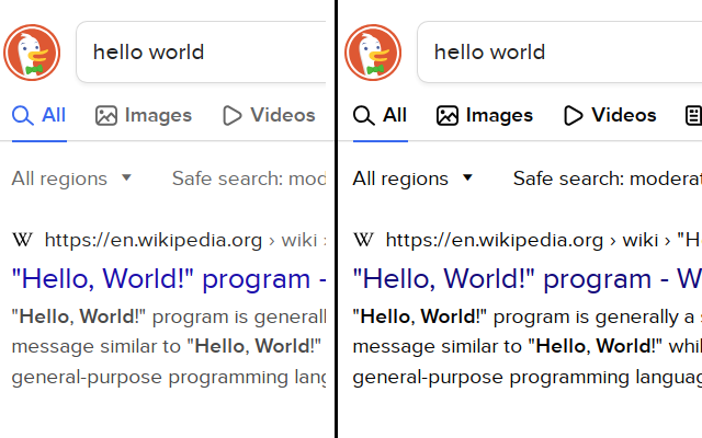 Screenshot; before vs after comparison